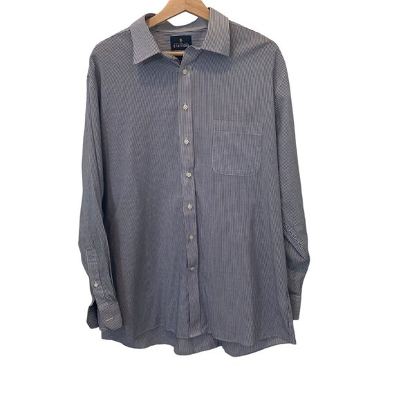 Stafford Mens Button Down Dress Shirt Long Sleeve Blue/White Stripped Si… - Picture 1 of 9